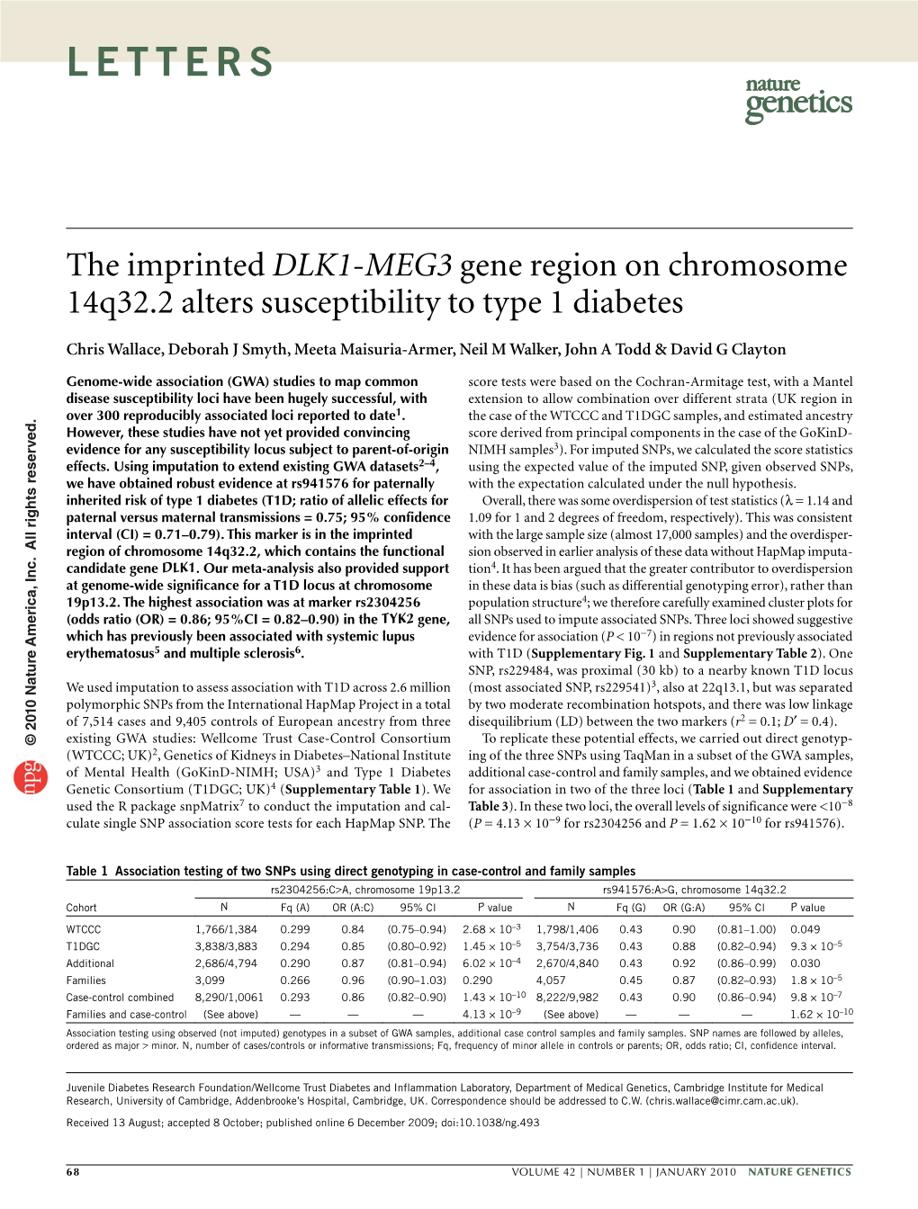 The Imprinted DLK1-MEG3 Gene Region on Chromosome 14Q32.2 Alters Susceptibility to Type 1 Diabetes