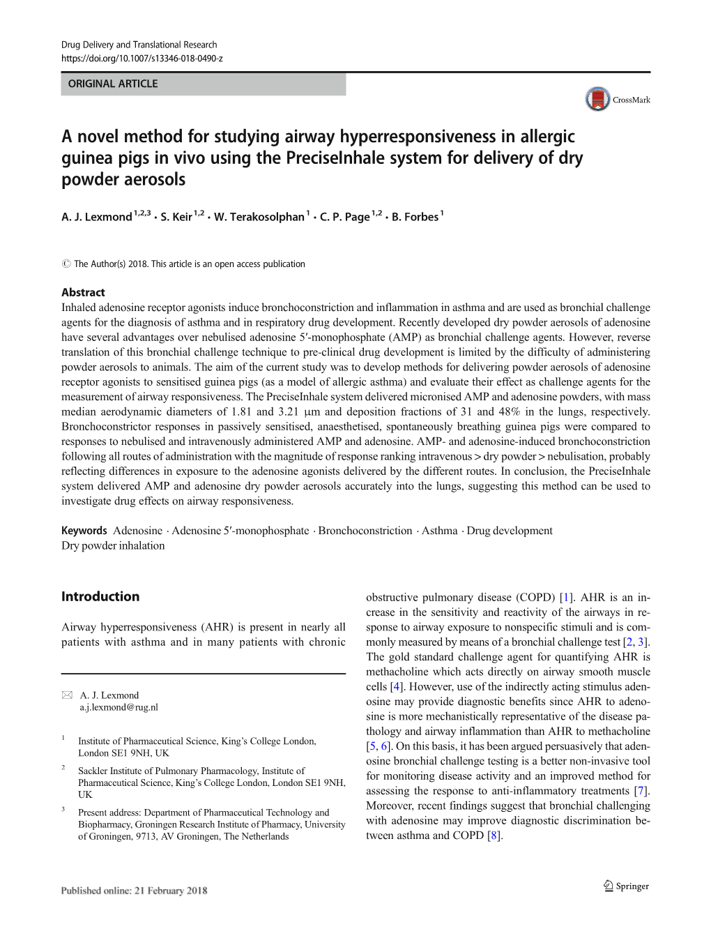 A Novel Method for Studying Airway Hyperresponsiveness in Allergic Guinea Pigs in Vivo Using the Preciseinhale System for Delivery of Dry Powder Aerosols