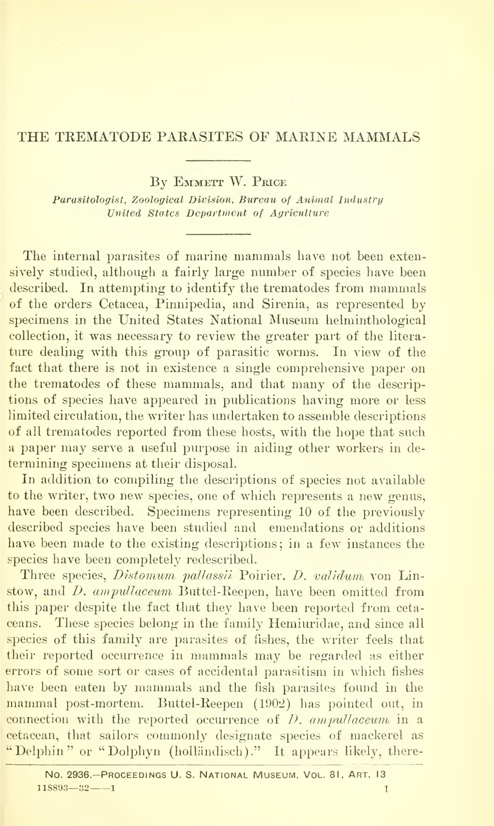 The Trematode Parasites of Marine Mammals