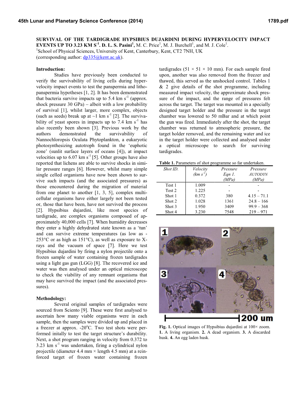 Survival of the Tardigrade Hypsibius Dujardini During Hypervelocity Impact Events up to 3.23 Km S-1