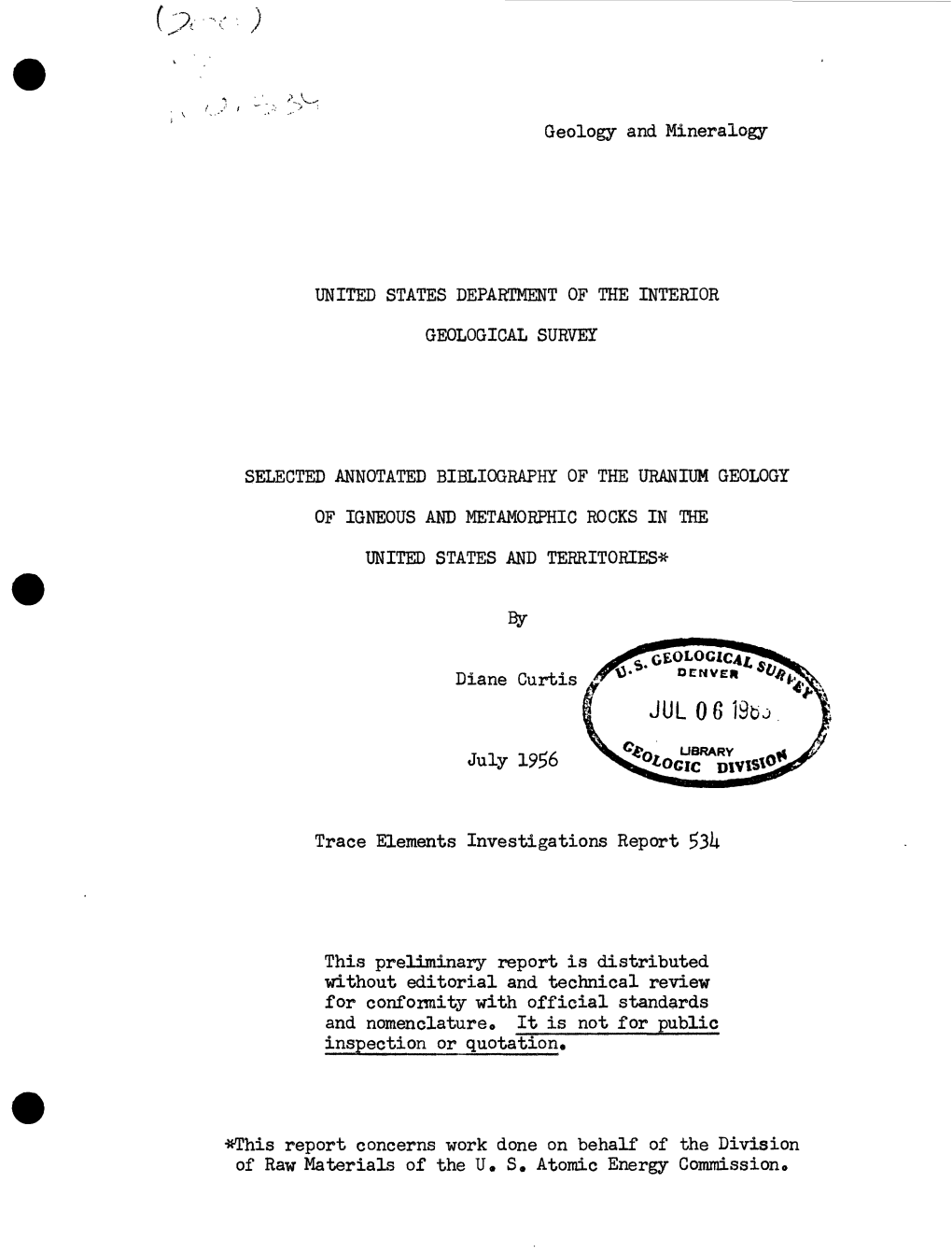 Geology and Mineralogy July Trace Elements Investigations Report 5