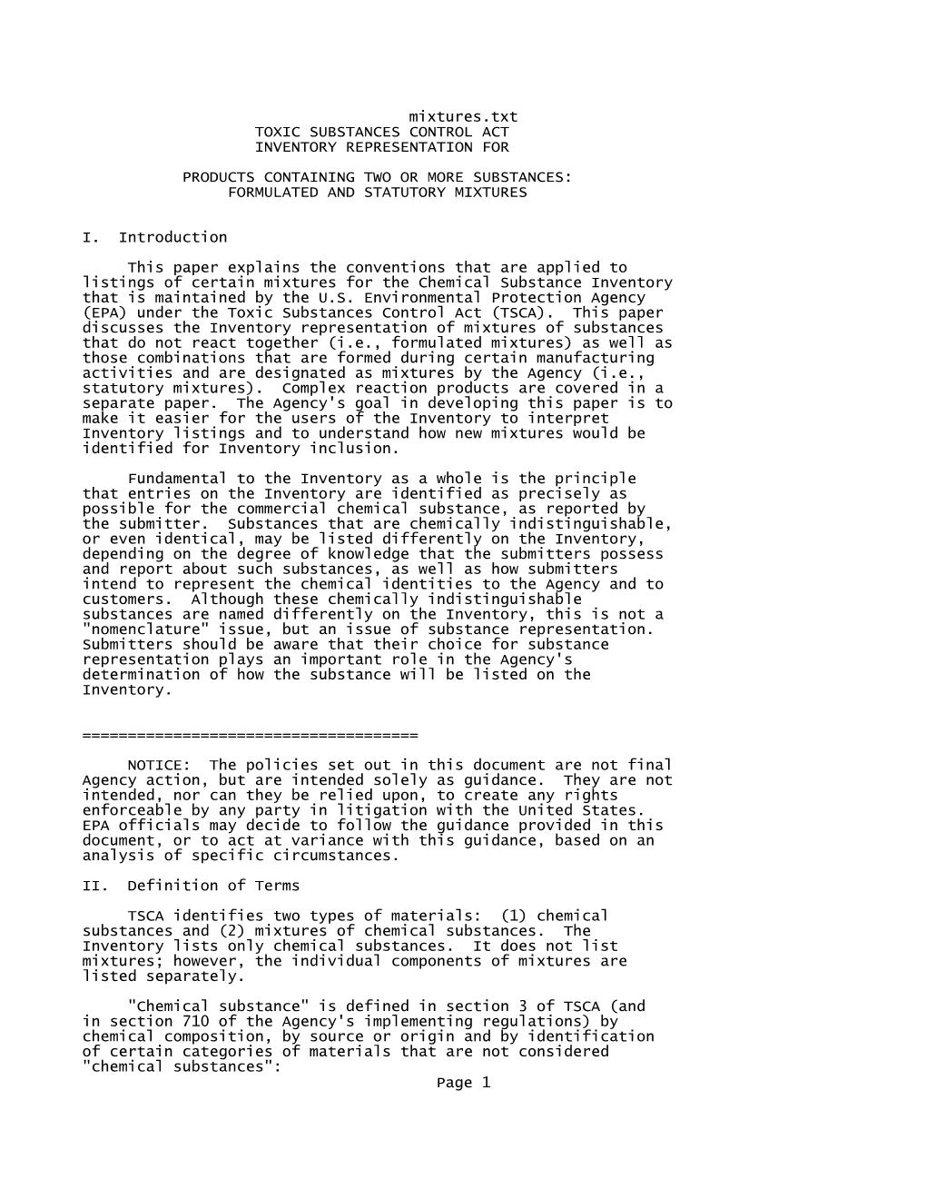 TSCA Inventory Representation for Products Containing Two Or More