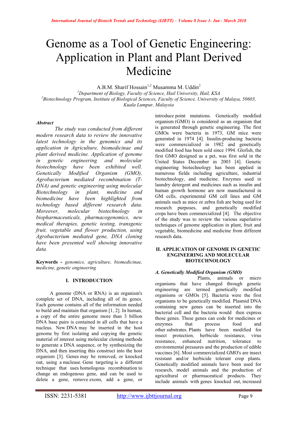 Genome As a Tool of Genetic Engineering: Application in Plant and Plant Derived Medicine