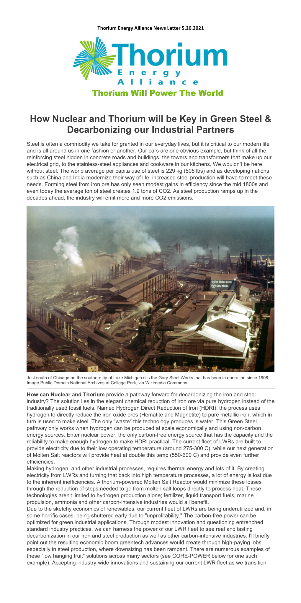 How Nuclear and Thorium Will Be Key in Green Steel & Decarbonizing Our Industrial Partners