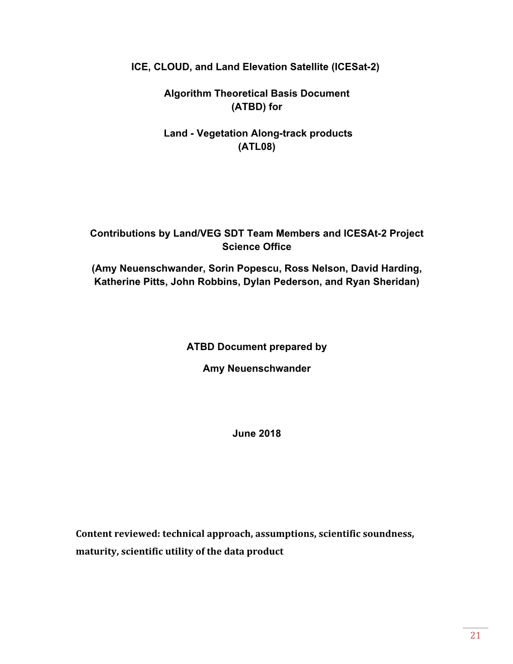 Algorithm Theoretical Basis Document (ATBD) for Land