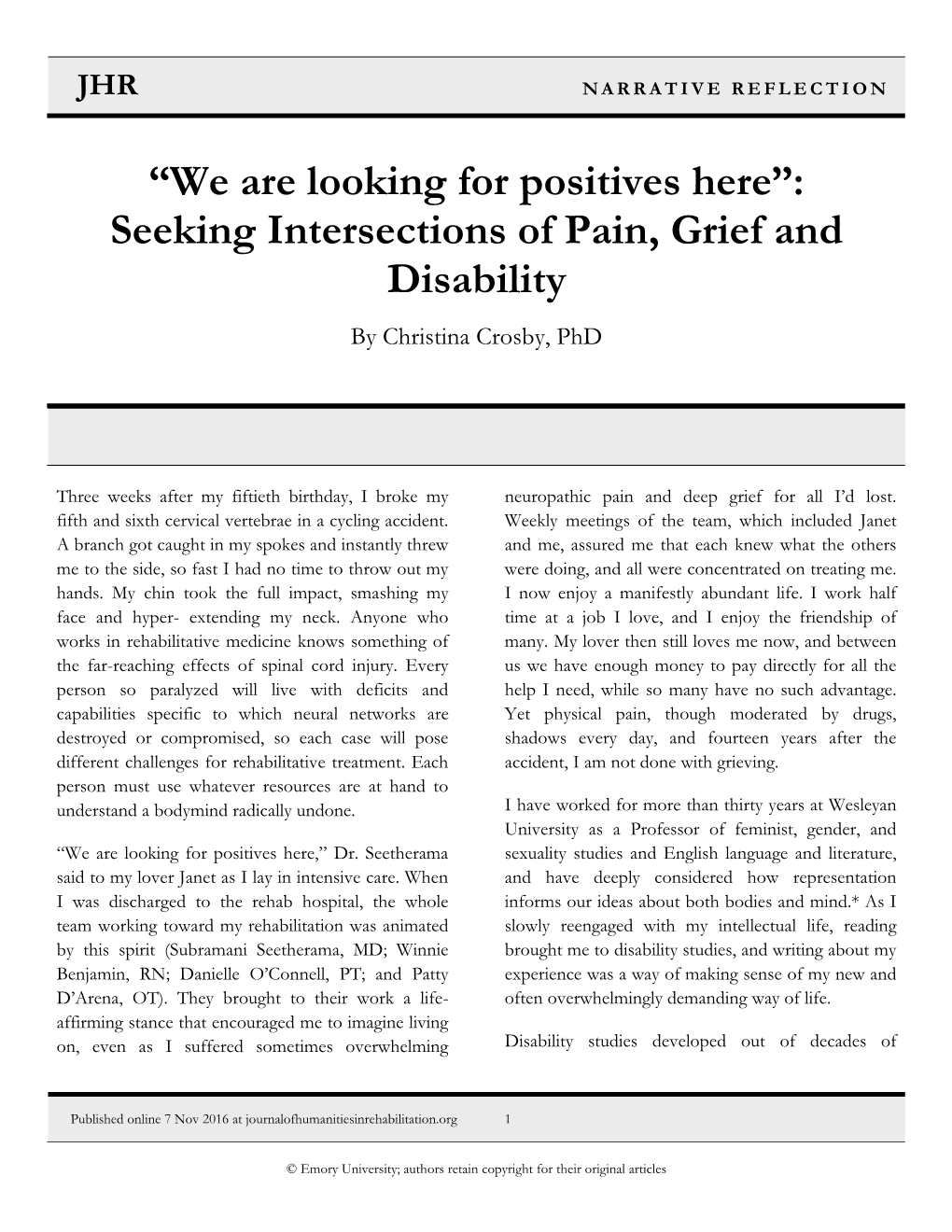 Seeking Intersections of Pain, Grief and Disability by Christina Crosby, Phd