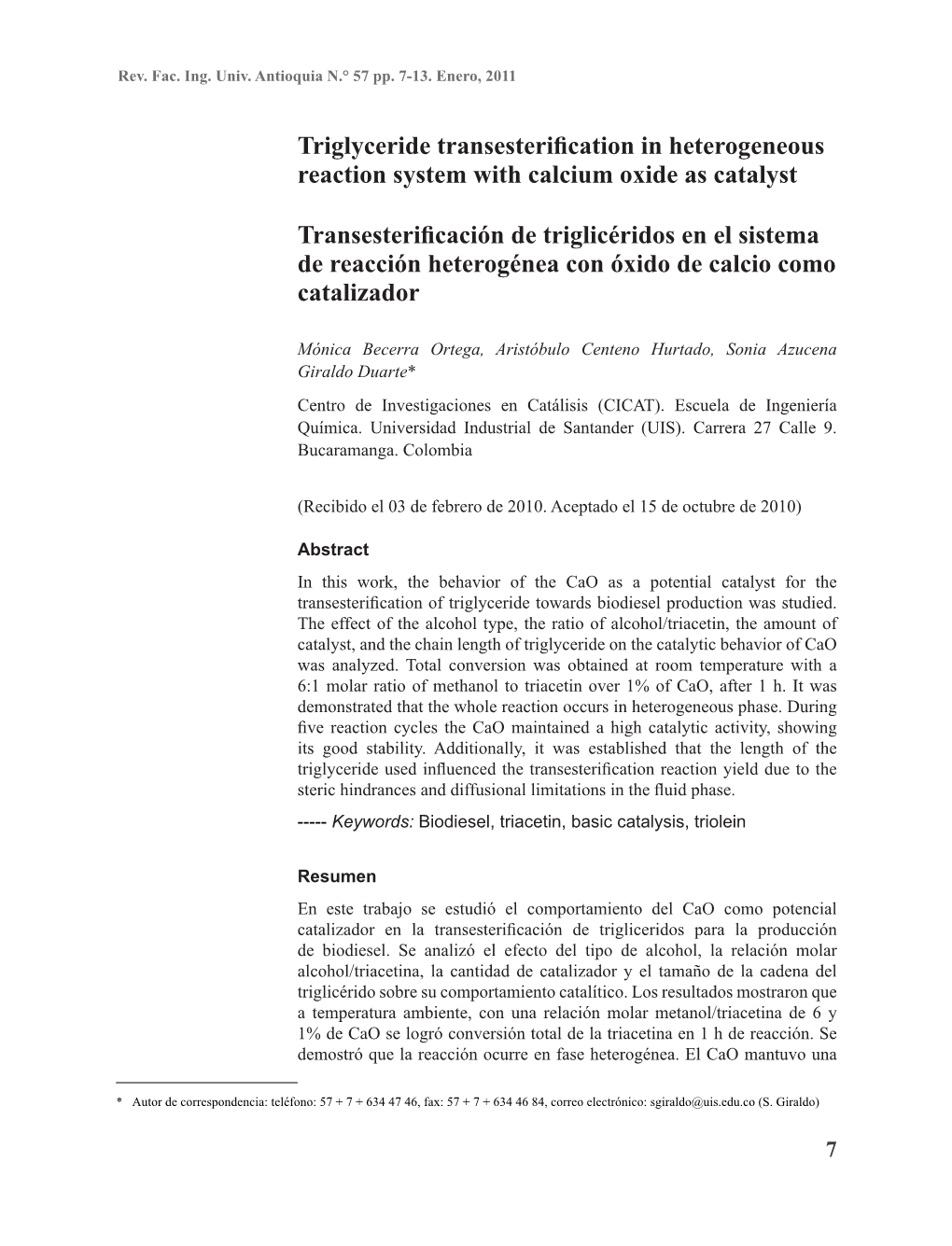 Triglyceride Transesterification in Heterogeneous Reaction System with Calcium Oxide As Catalyst