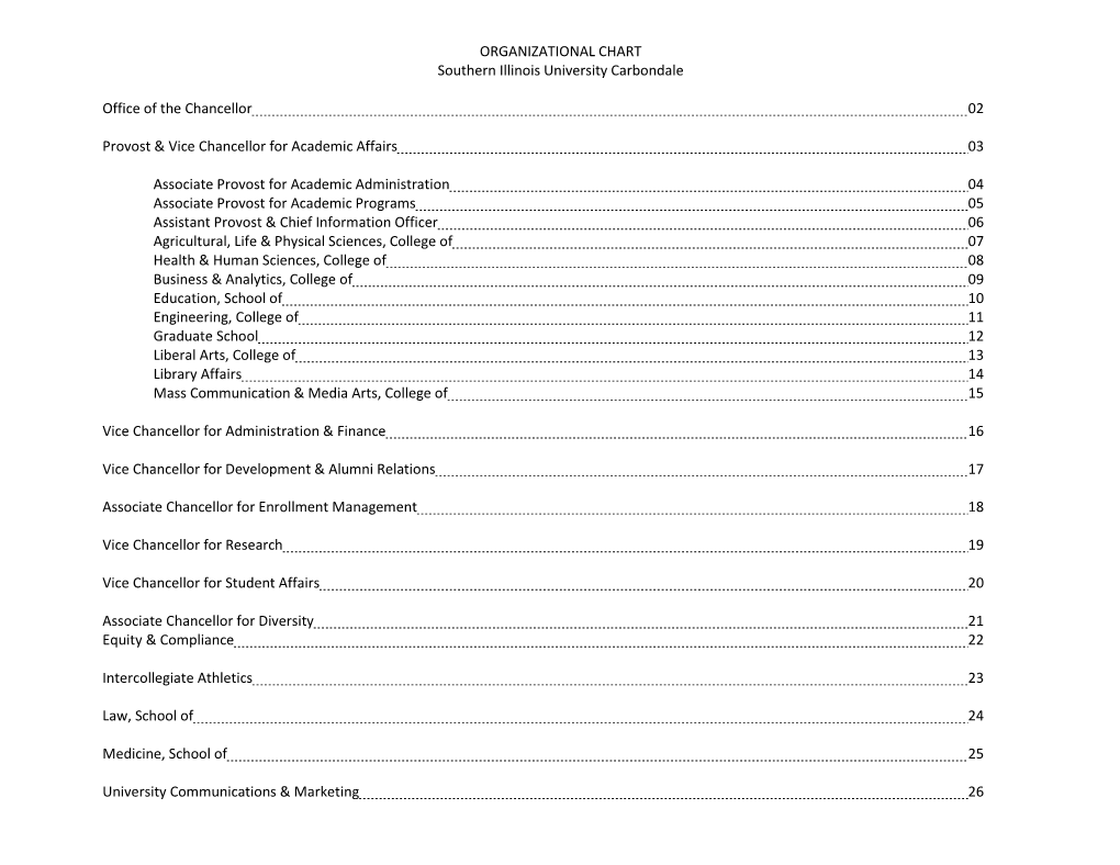 ORGANIZATIONAL CHART Southern Illinois University Carbondale Office