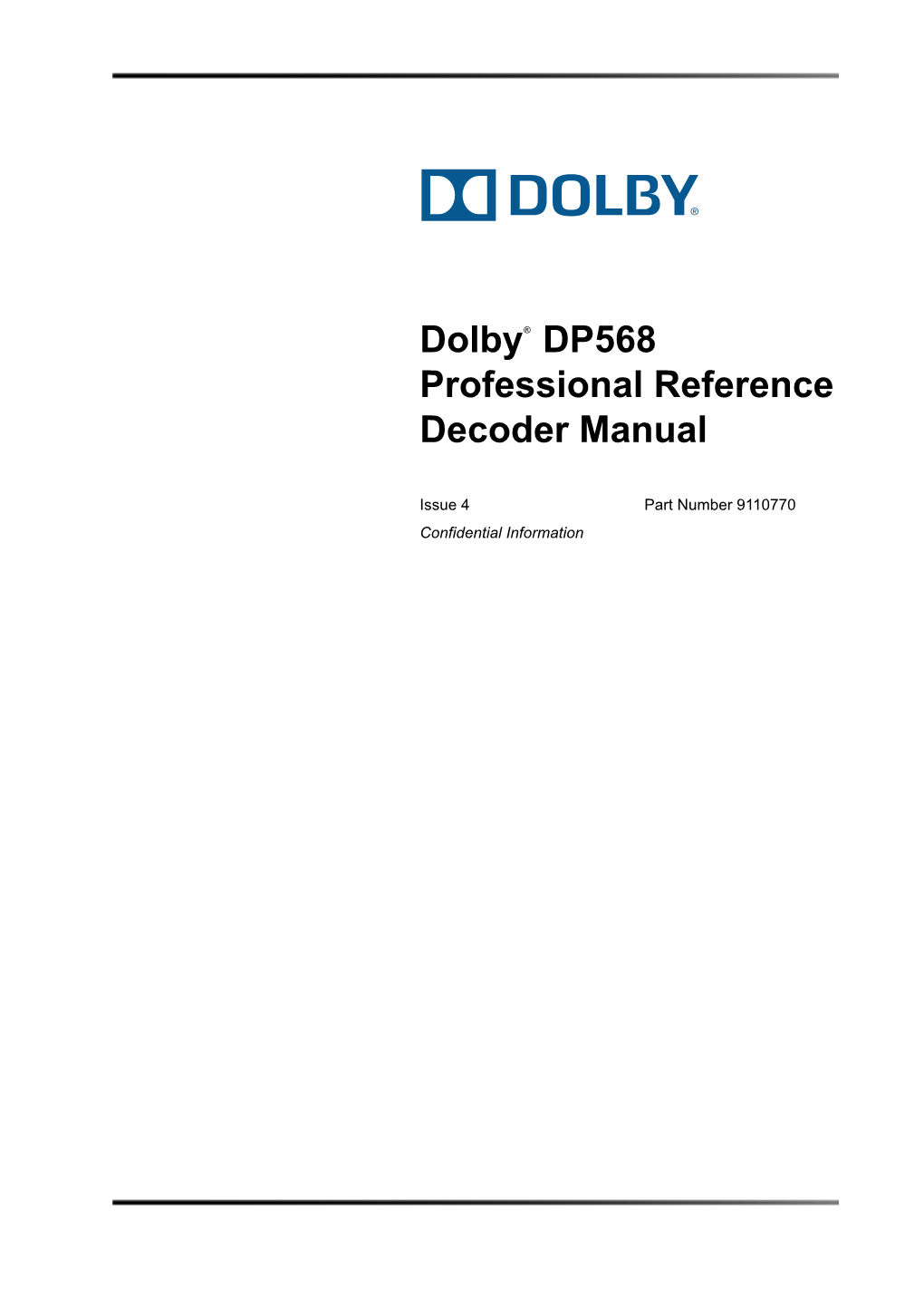 Dolby DP568 Professional Reference Decoder Manual