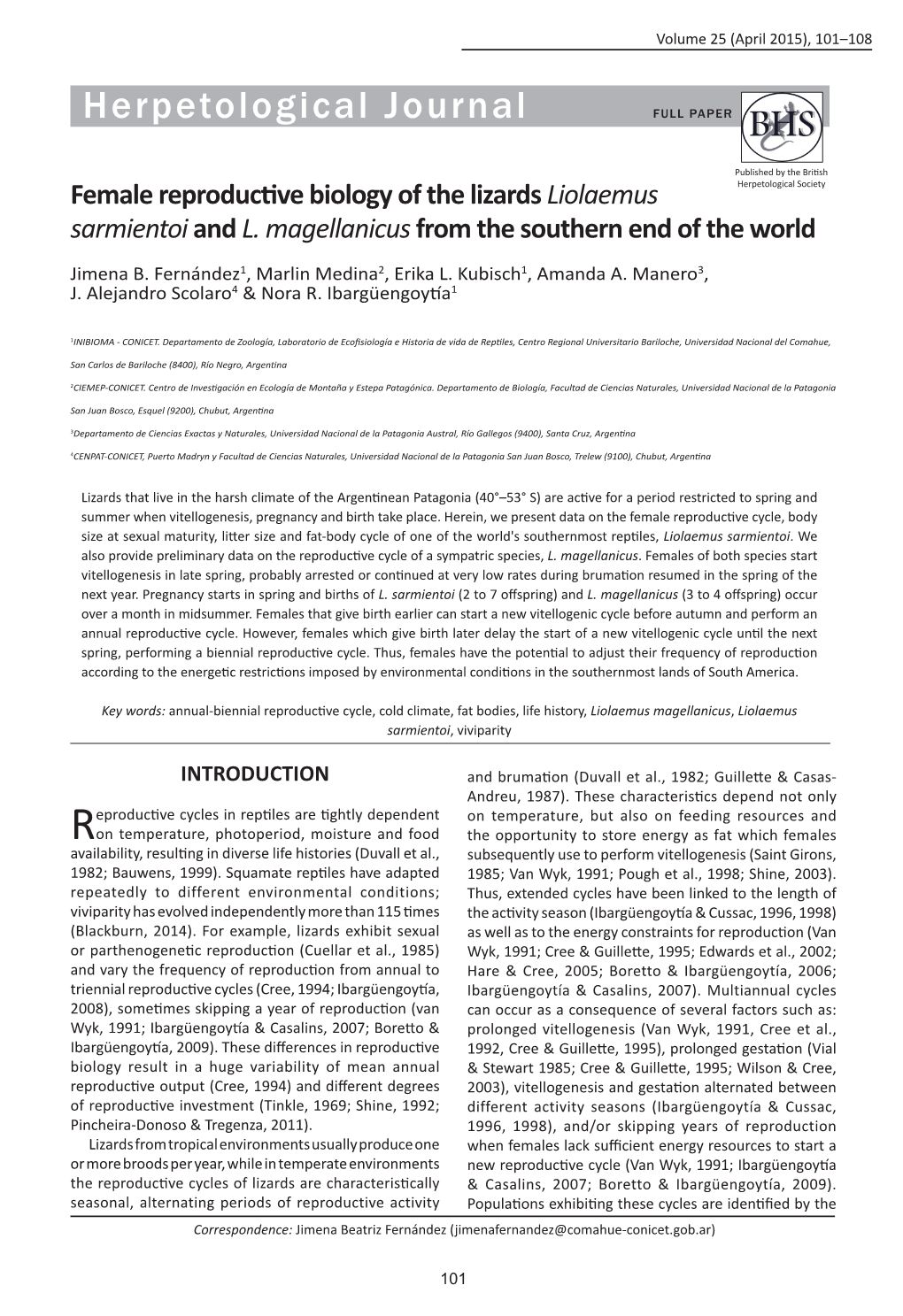 Female Reproductive Biology of the Lizards <I>Liolaemus</I> <I