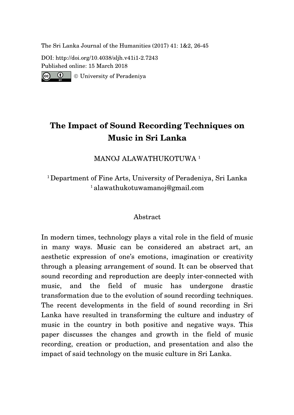 The Impact of Sound Recording Techniques on Music in Sri Lanka