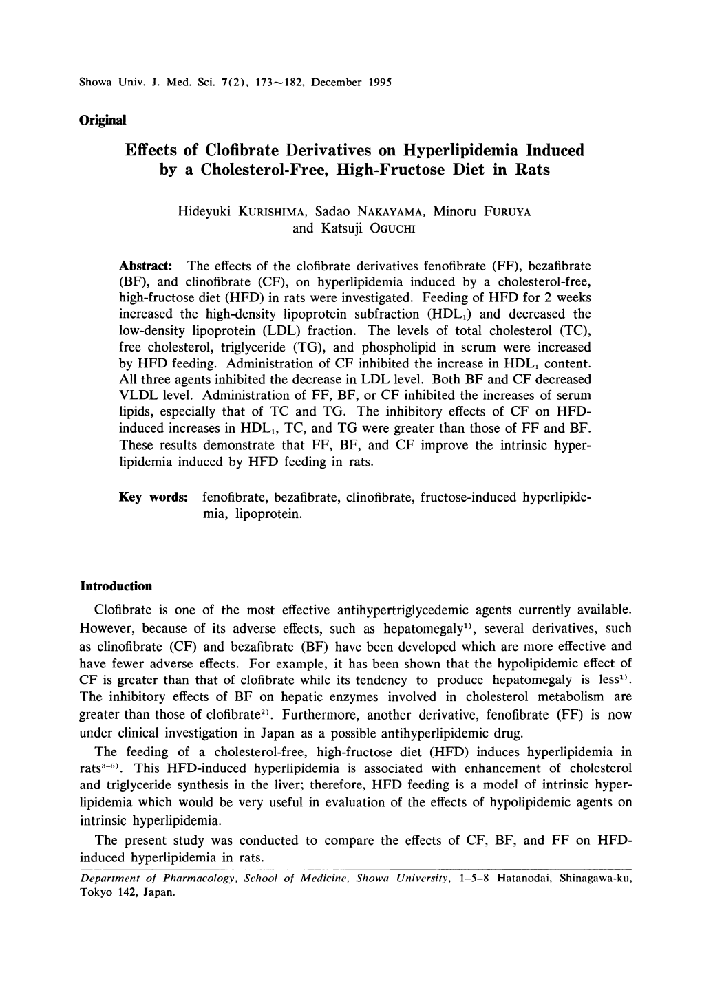 Effects of Clofibrate Derivatives on Hyperlipidemia Induced by a Cholesterol-Free, High-Fructose Diet in Rats