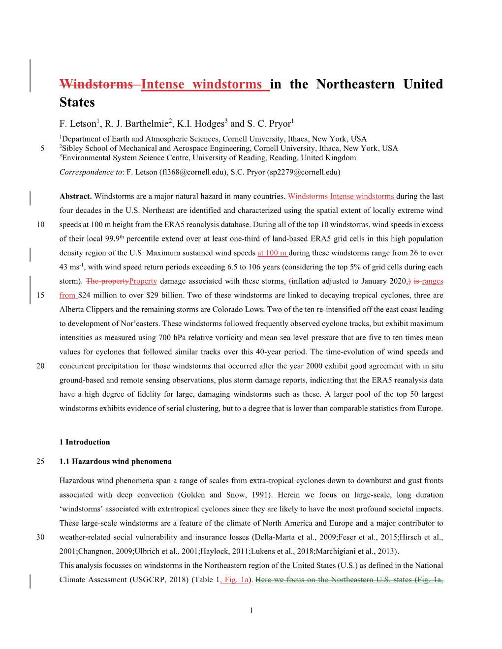 Windstorms Intense Windstorms in the Northeastern United States F