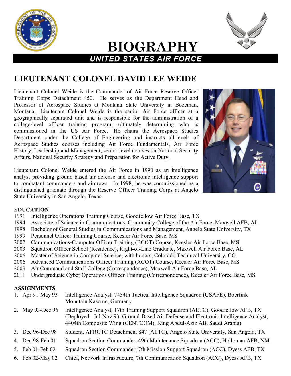 Biography United States Air Force