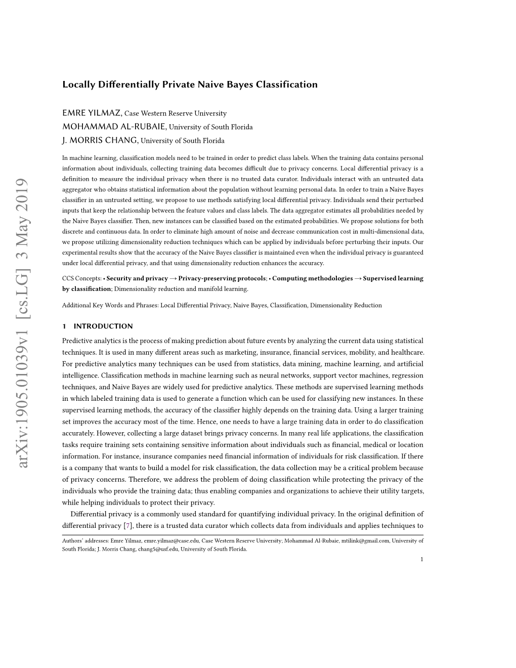 Locally Differentially Private Naive Bayes Classification