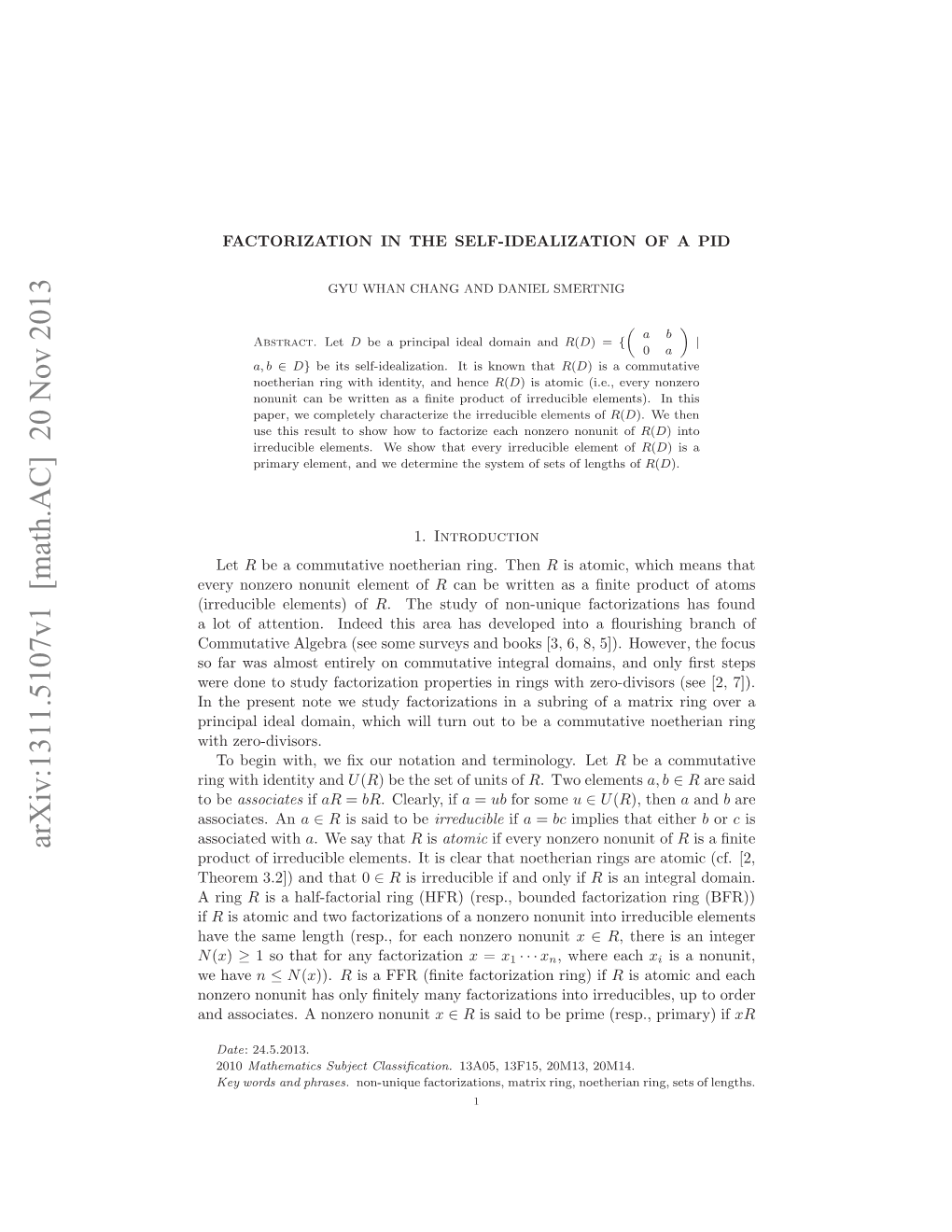 Factorization in the Self-Idealization of a Pid 3