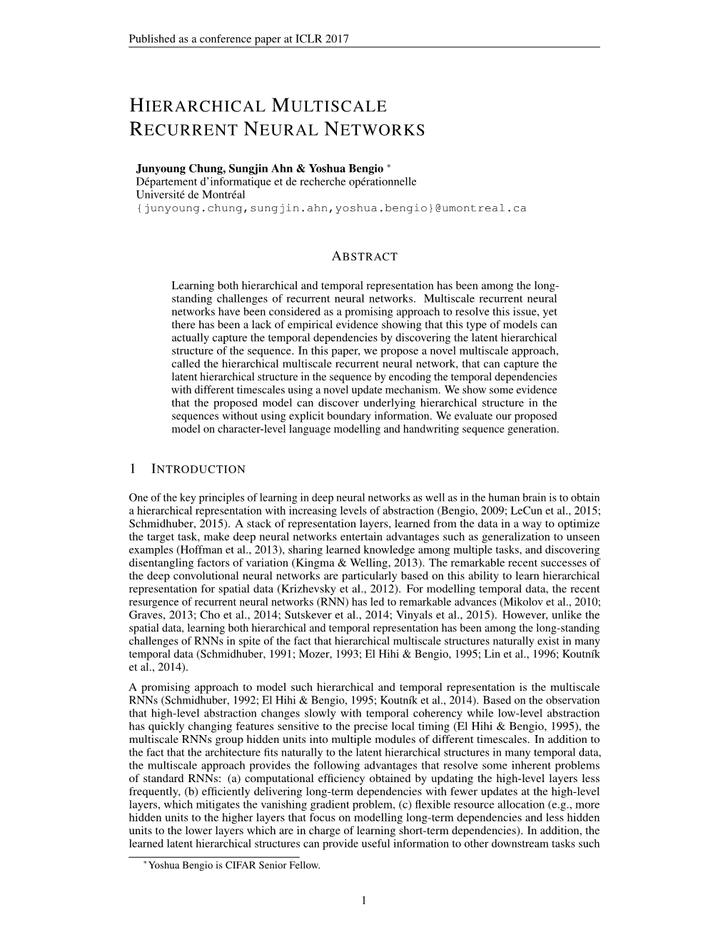 Hierarchical Multiscale Recurrent Neural Networks