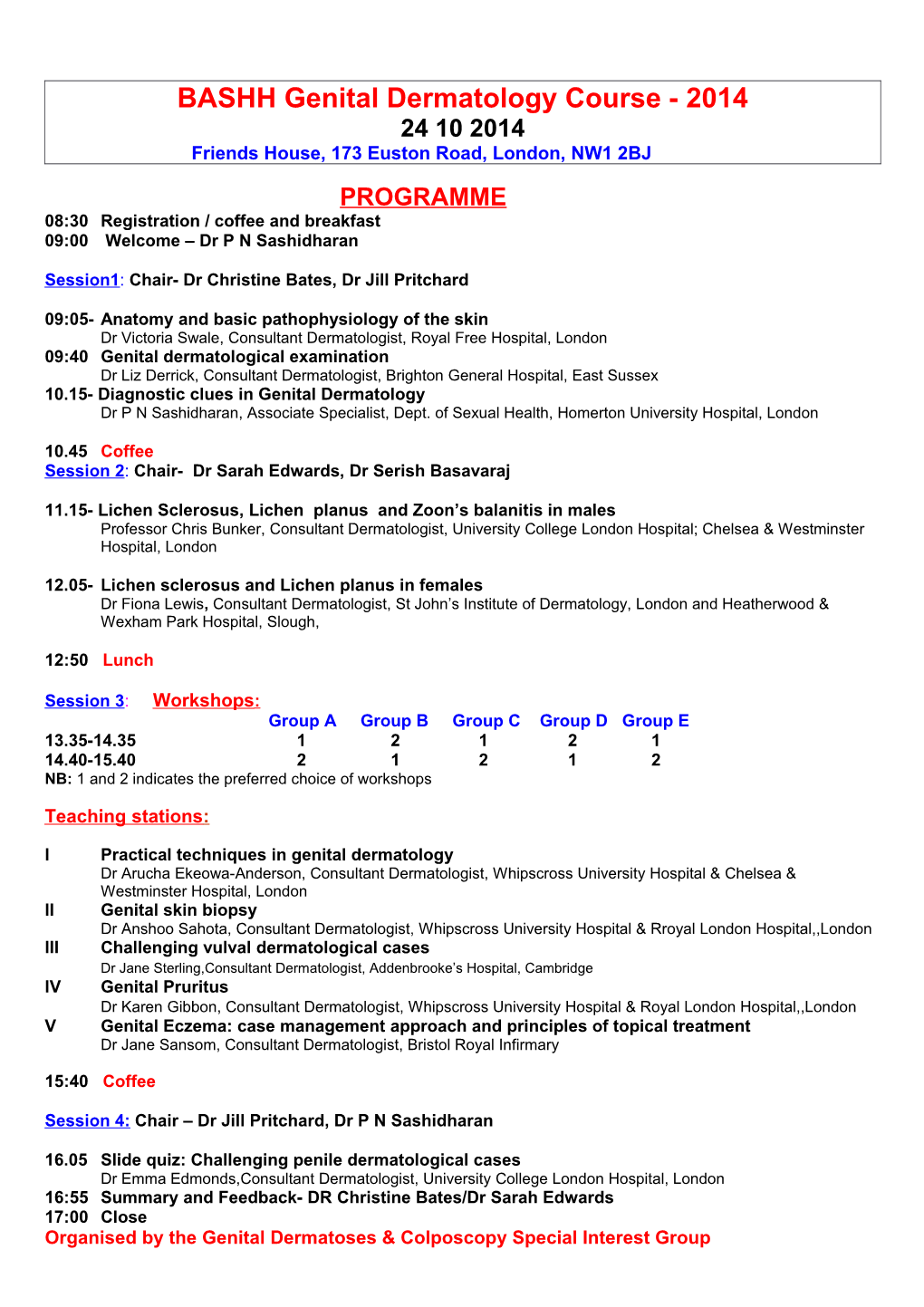 BASHH Genital Dermatology Course - 2014