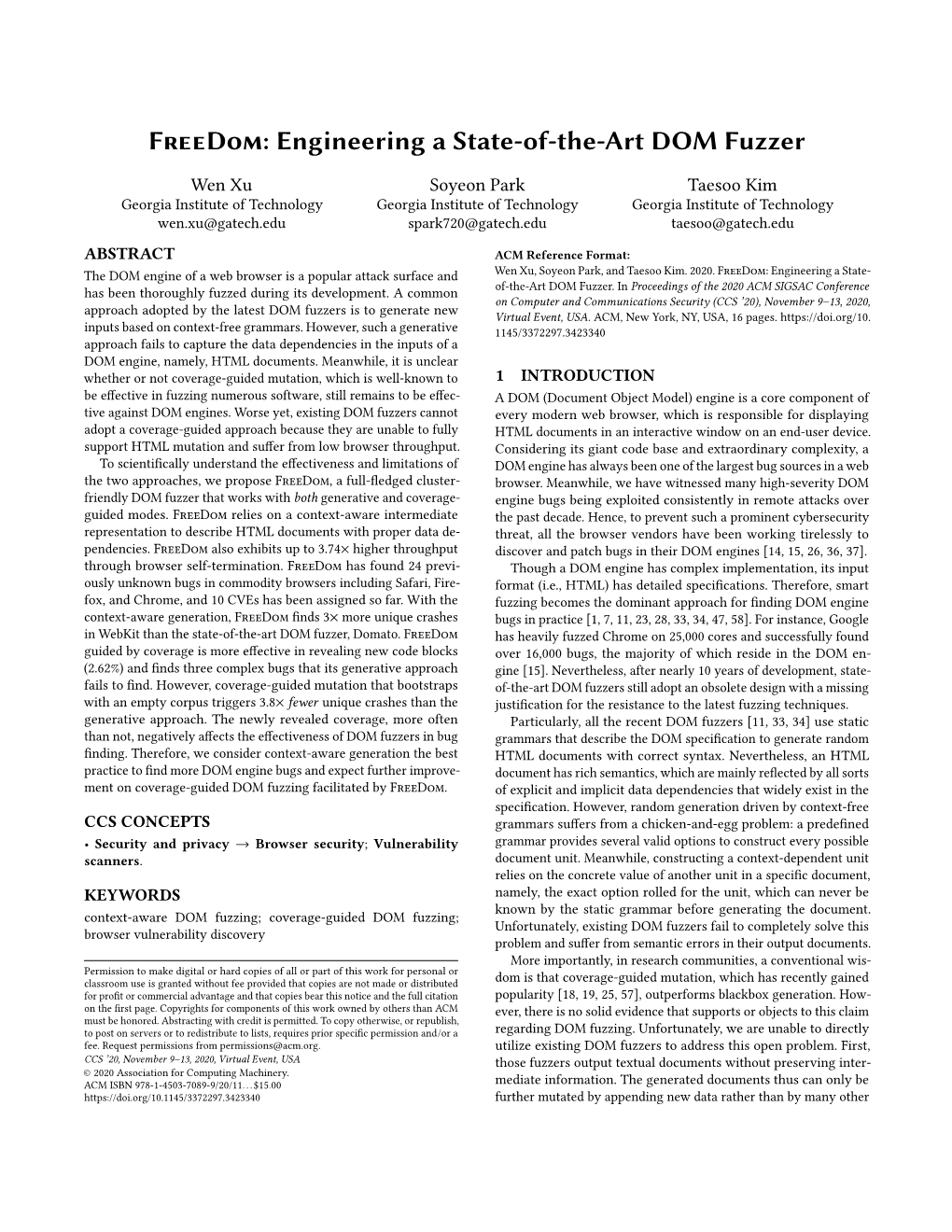 Freedom: Engineering a State-Of-The-Art DOM Fuzzer