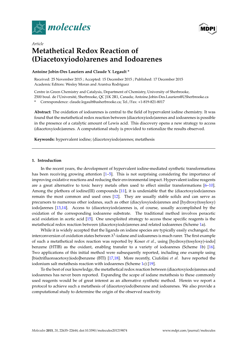 Metathetical Redox Reaction of (Diacetoxyiodo)Arenes and Iodoarenes