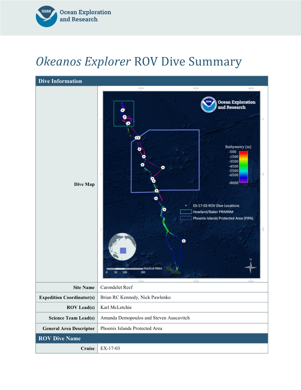 Okeanos Explorer ROV Dive Summary