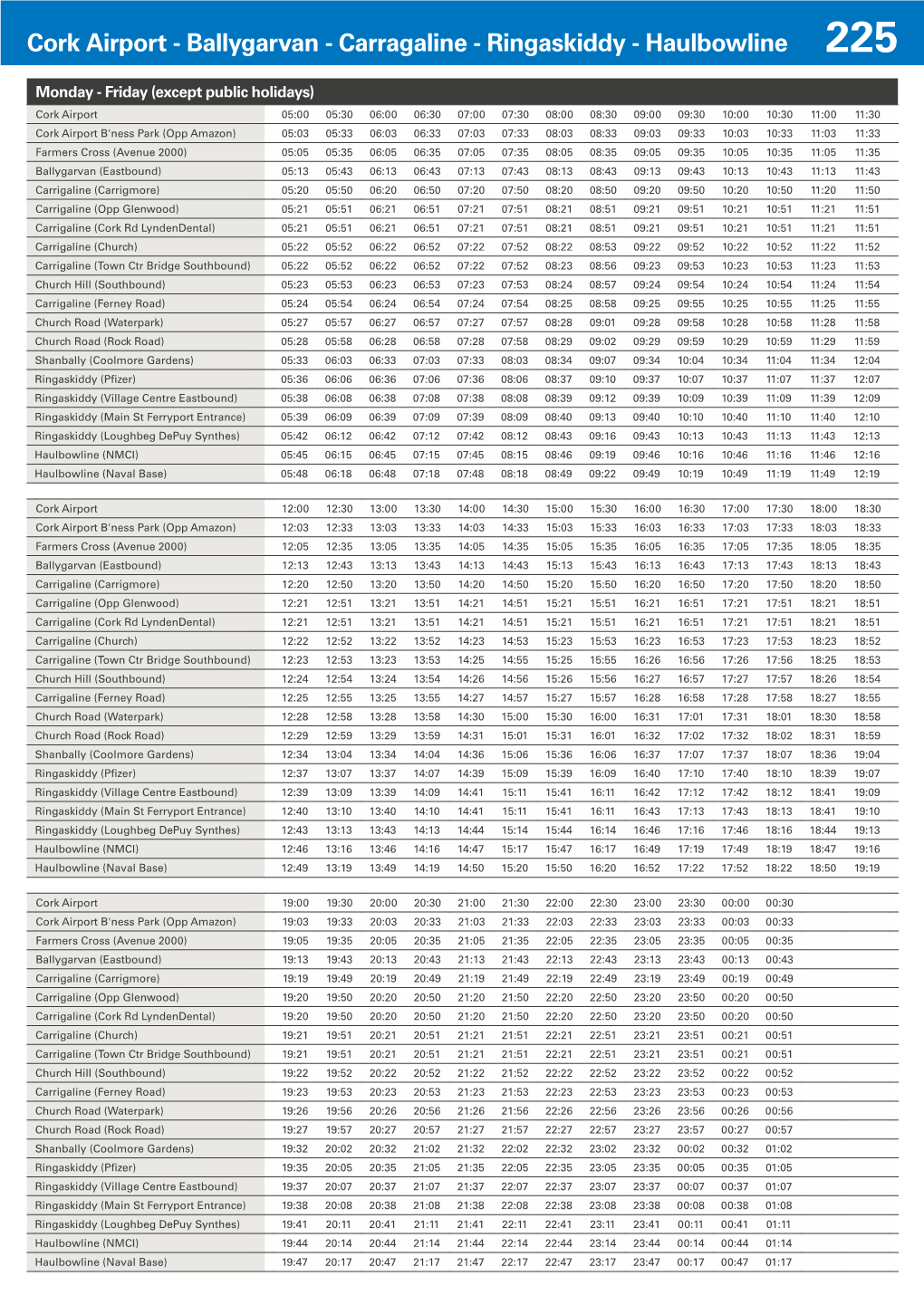 Cork Airport - Ballygarvan - Carragaline - Ringaskiddy - Haulbowline 225