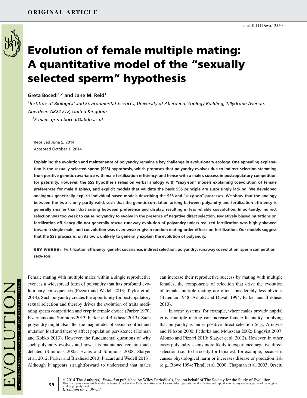 Evolution of Female Multiple Mating: a Quantitative Model of the “Sexually Selected Sperm” Hypothesis