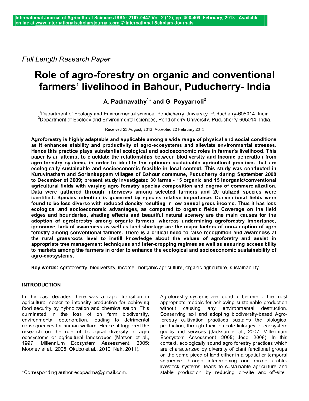 Role of Agro-Forestry on Organic and Conventional Farmers???