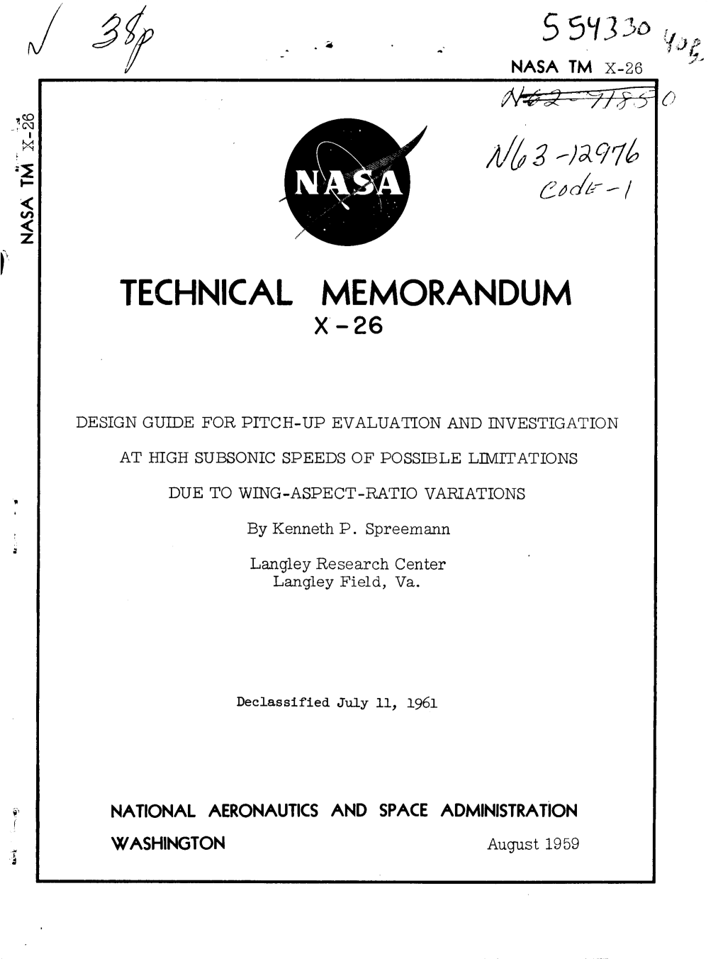 Technical Memorandum X-26