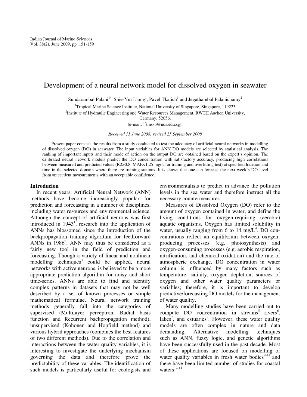 Development of a Neural Network Model for Dissolved Oxygen in Seawater