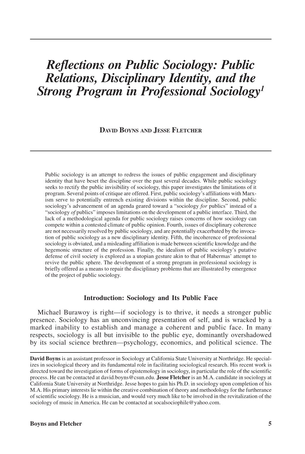 Public Relations, Disciplinary Identity, and the Strong Program in Professional Sociology1