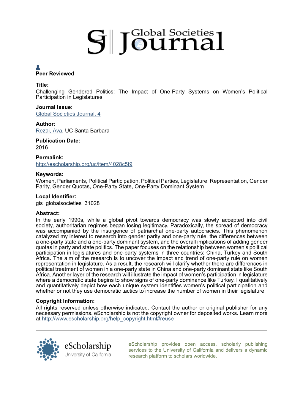 The Impact of One-Party Systems on Women's Political Participation In