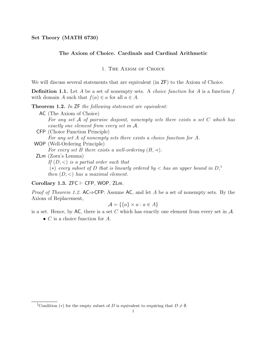 The Axiom of Choice. Cardinals and Cardinal Arithmetic