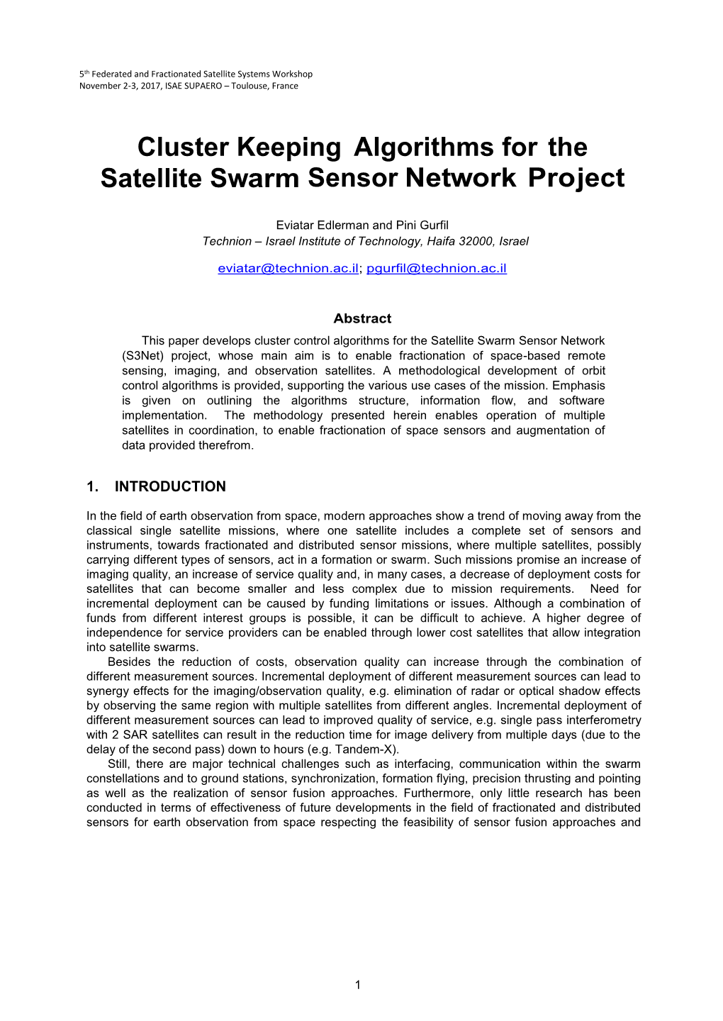 Cluster Keeping Algorithms for the Satellite Swarm Sensor Network Project