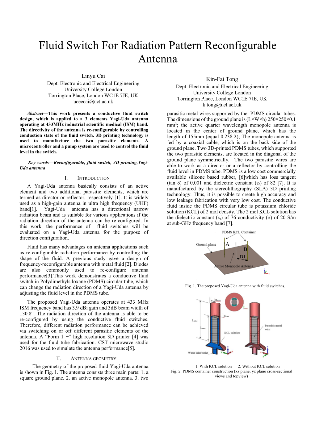 Fluid Switch for Radiation Pattern Reconfigurable Antenna