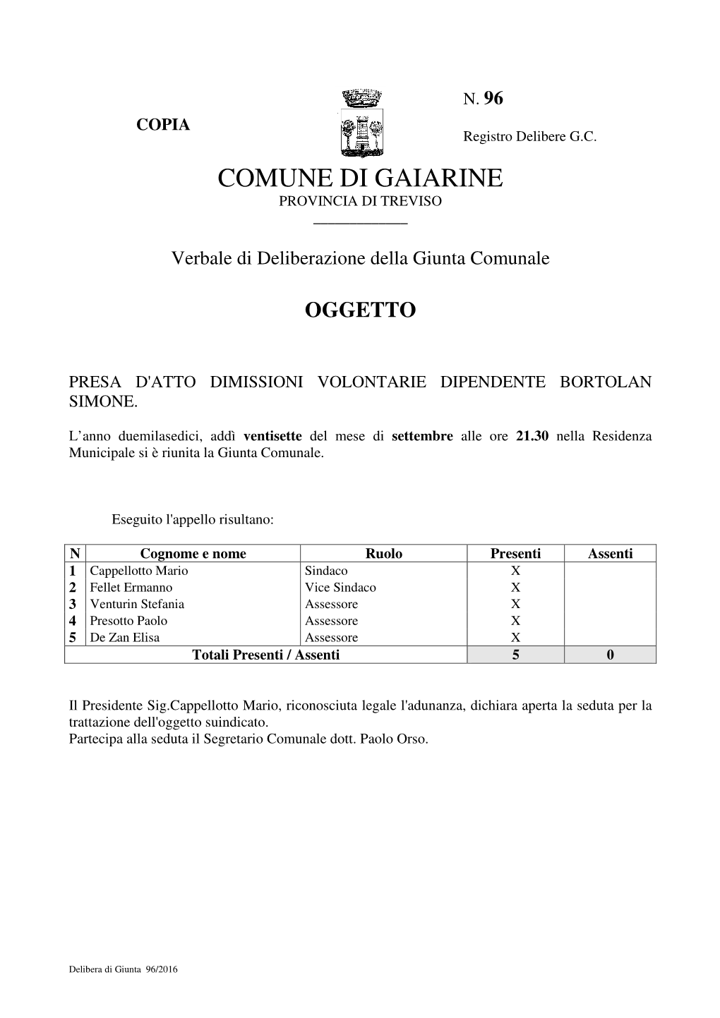 Comune Di Gaiarine Provincia Di Treviso ______