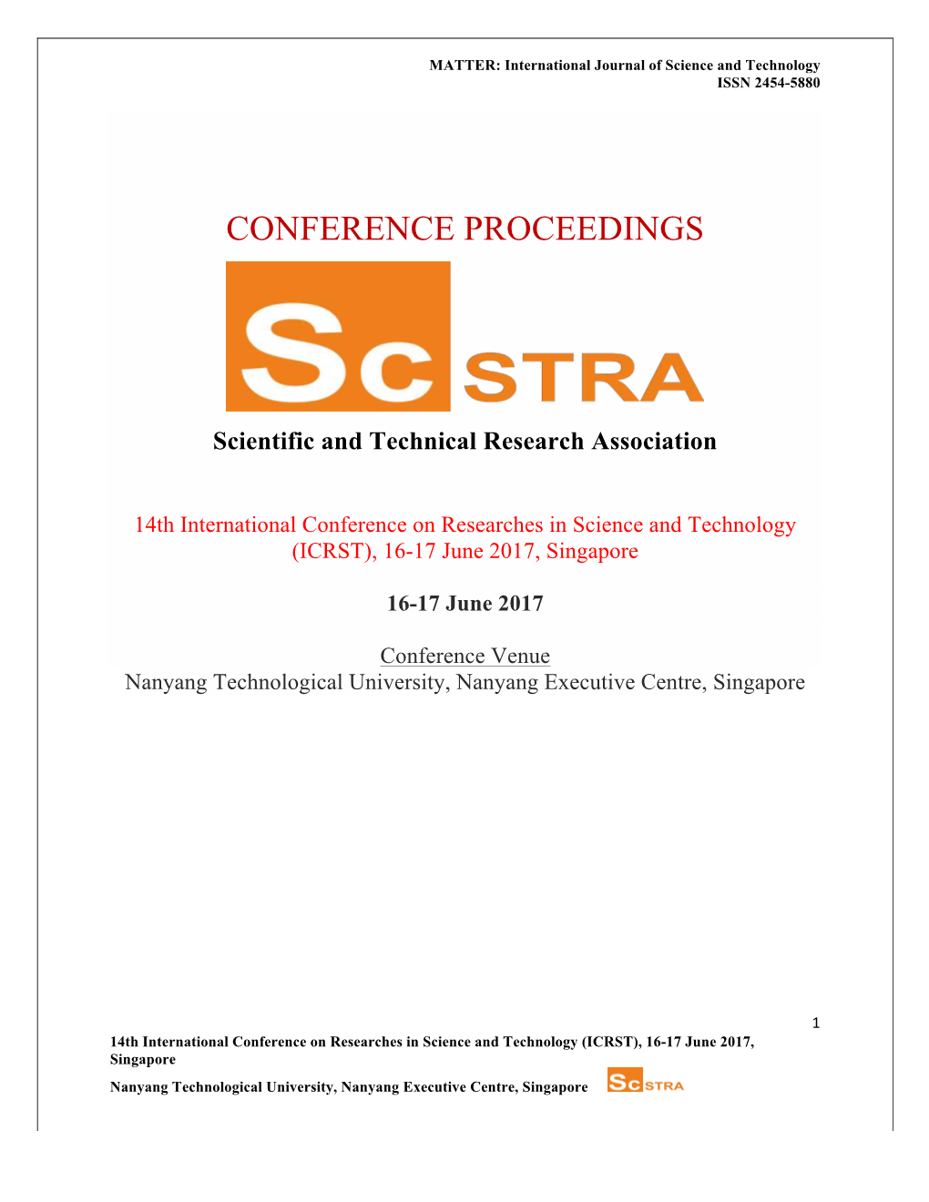 STRA International Conference, Singapore June 2017