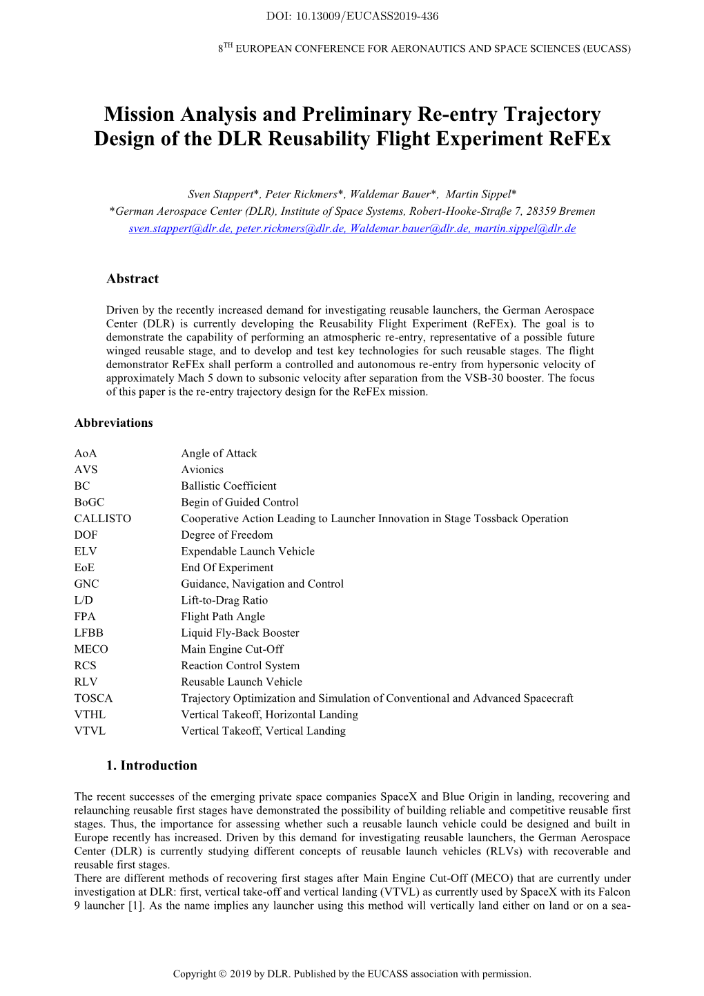 Mission Analysis and Preliminary Re-Entry Trajectory Design of the DLR Reusability Flight Experiment Refex