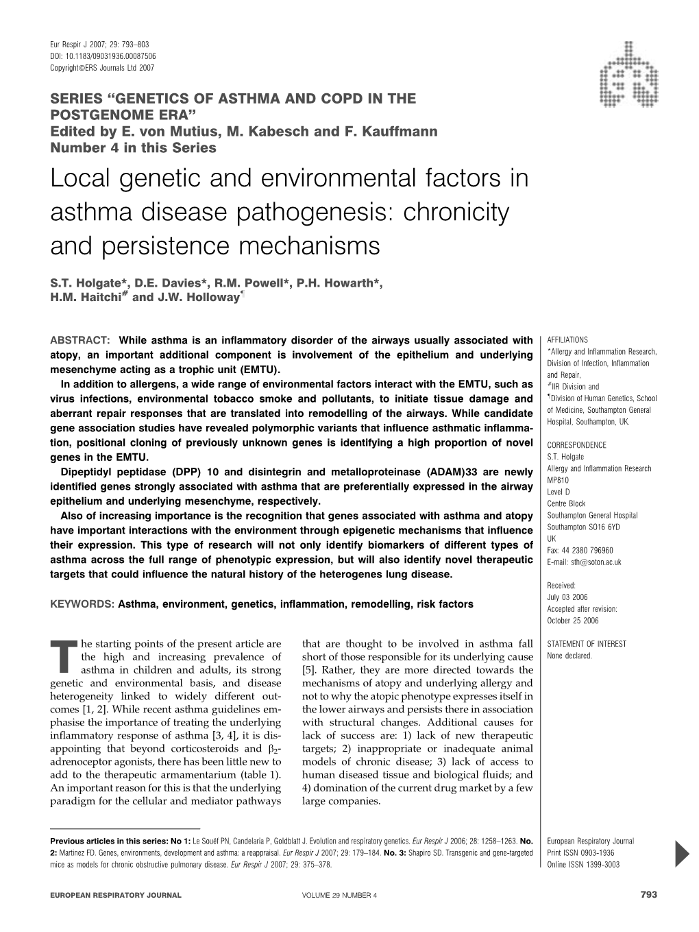 Local Genetic and Environmental Factors in Asthma Disease Pathogenesis: Chronicity and Persistence Mechanisms