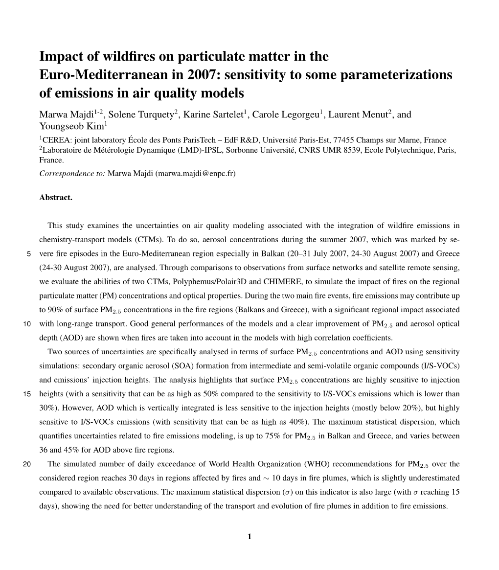 Impact of Wildfires on Particulate Matter in the Euro-Mediterranean In