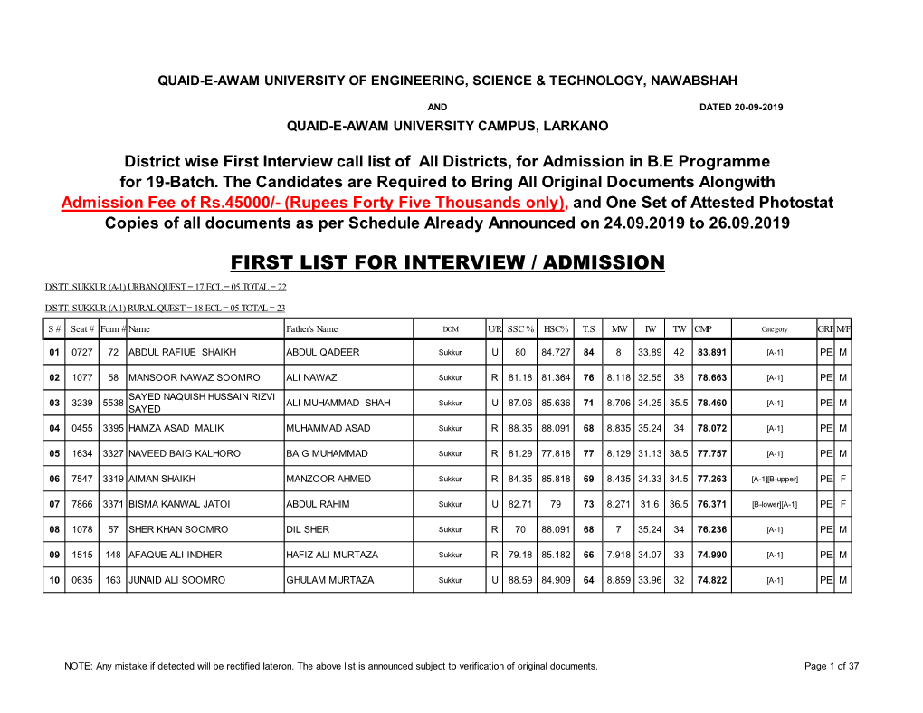 First Interviews Call, 19 Batch