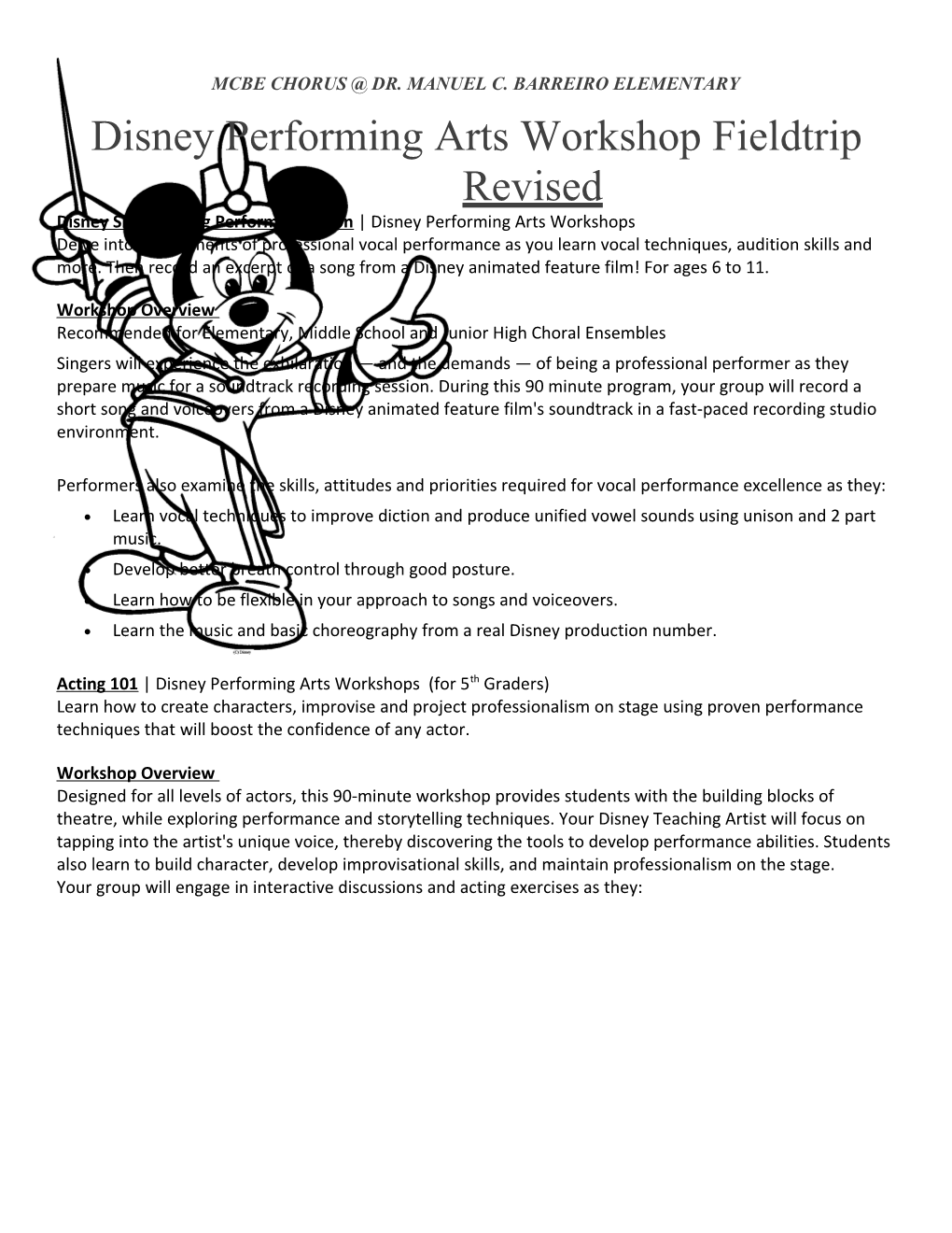 Disney Performing Arts Workshop Fieldtrip Revised