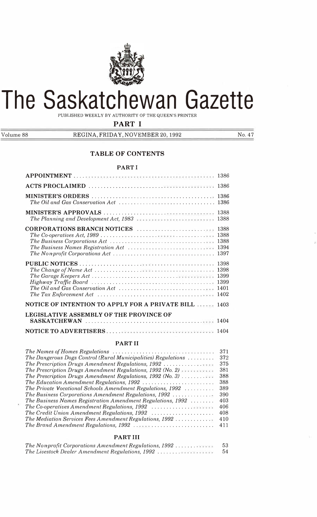 The Saskatchewan Gazette