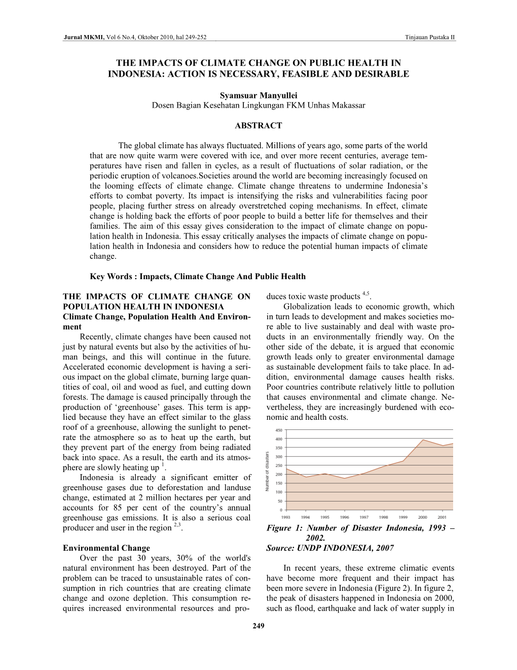 The Impacts of Climate Change on Public Health in Indonesia: Action Is Necessary, Feasible and Desirable