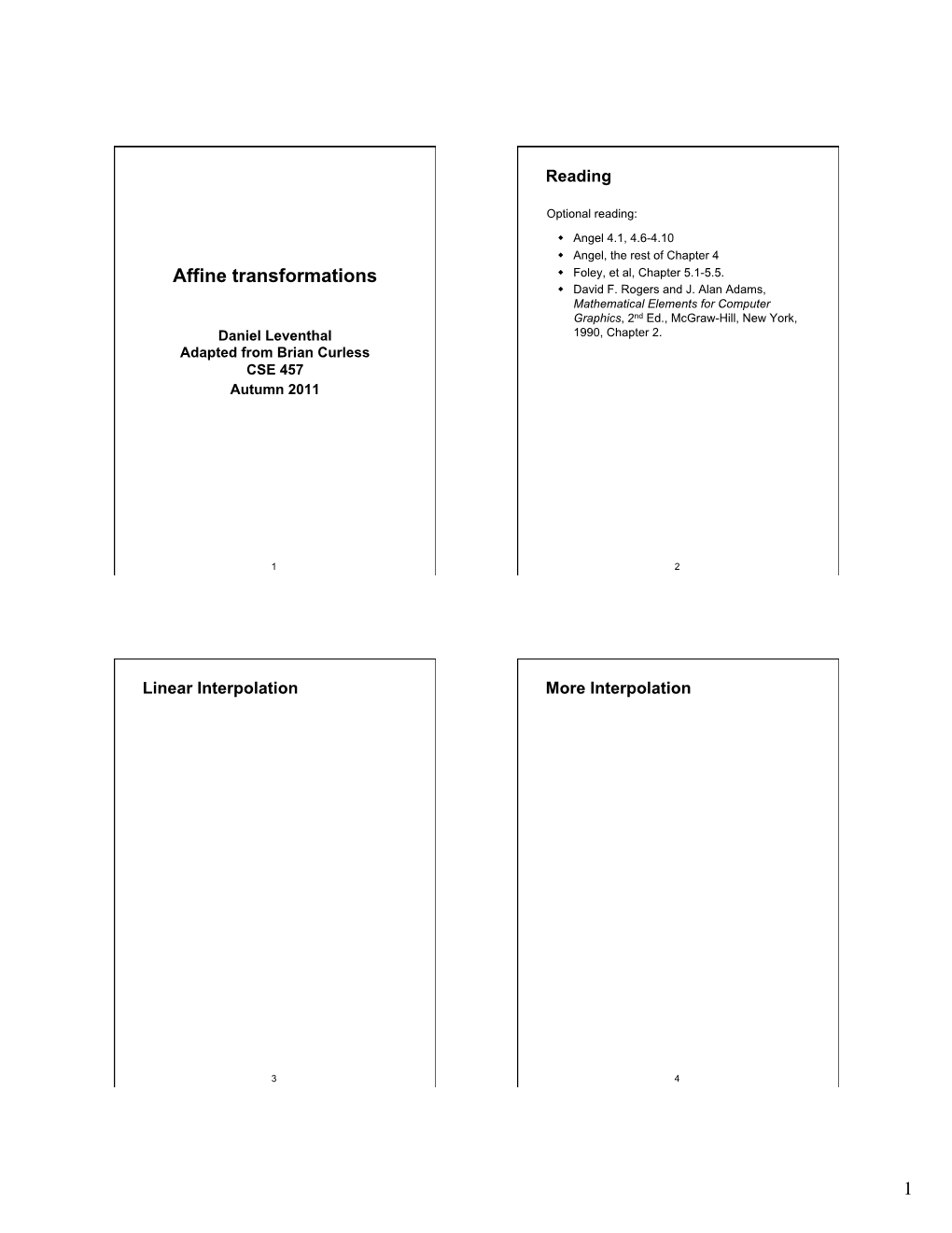 Affine Transformations  Foley, Et Al, Chapter 5.1-5.5