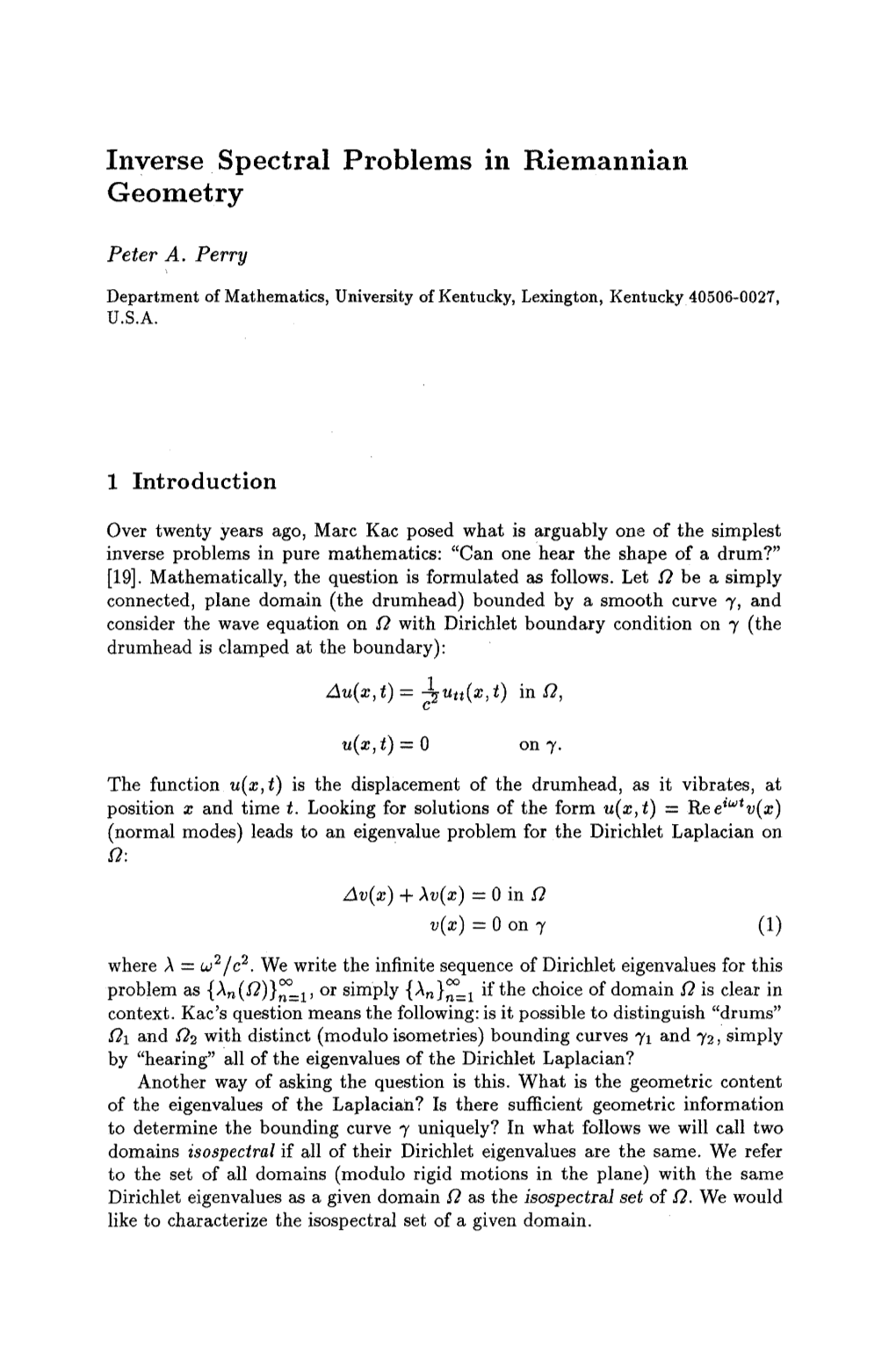 Inverse Spectral Problems in Riemannian Geometry