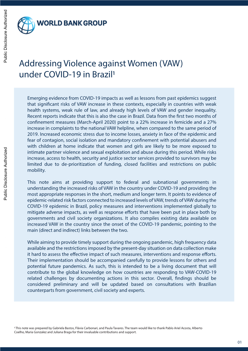 Addressing Violence Against Women (VAW) Under COVID-19 in Brazil