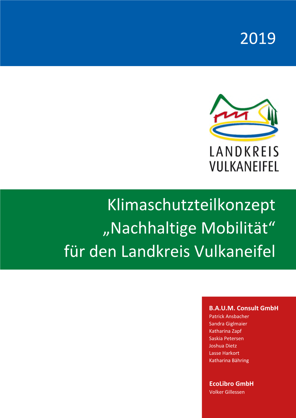 Klimaschutzteilkonzept „Nachhaltige Mobilität“ Für Den Landkreis Vulkaneifel