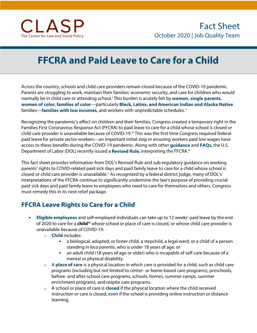 FFCRA and Paid Leave to Care for a Child
