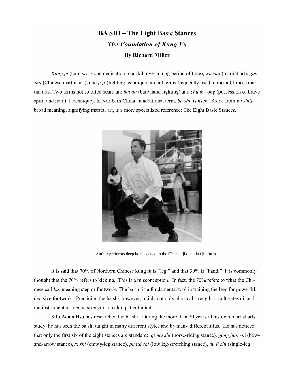 BA SHI – the Eight Basic Stances the Foundation of Kung Fu by Richard Miller